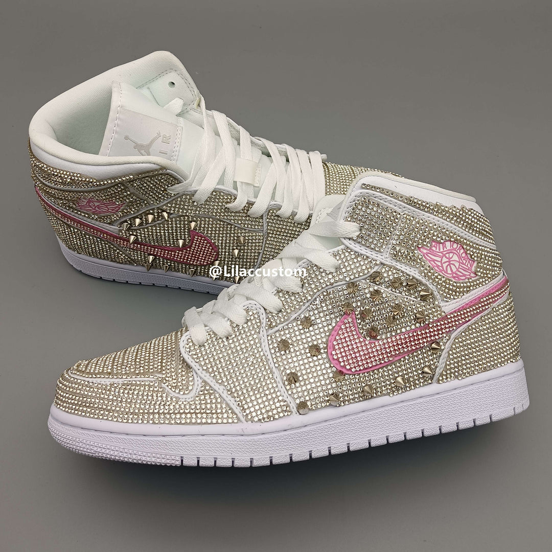 Nike Air Jordan 1 Wedding Shoes Rhinestones Custom