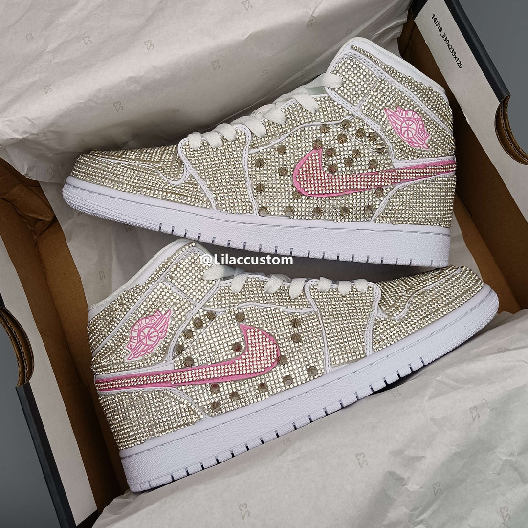 Nike Air Jordan 1 Wedding Shoes Rhinestones Custom