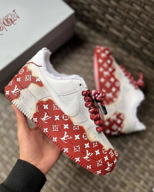 Custom Hand Painted Burgundy Air Force 1 Sneakers