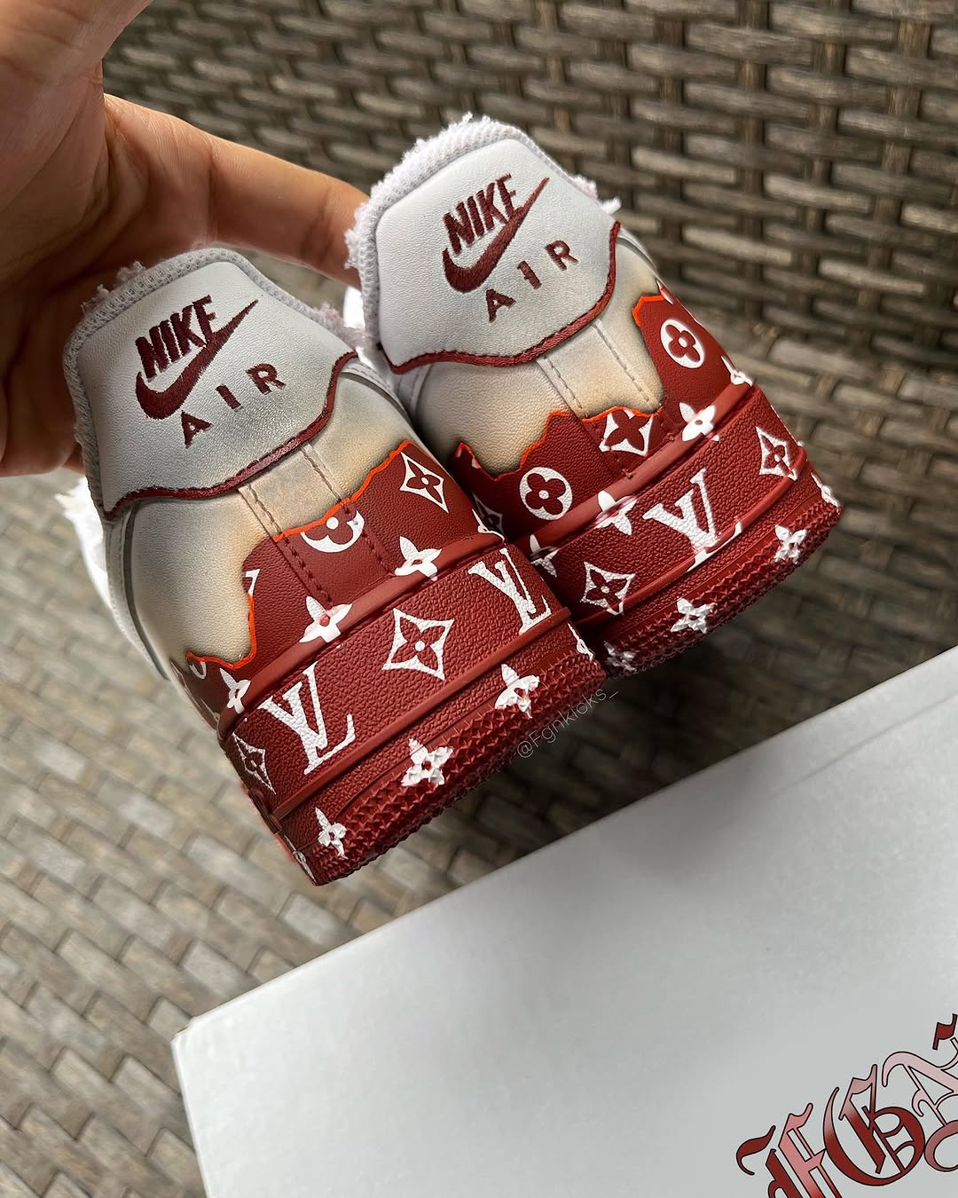 Custom Hand Painted Burgundy Air Force 1 Sneakers