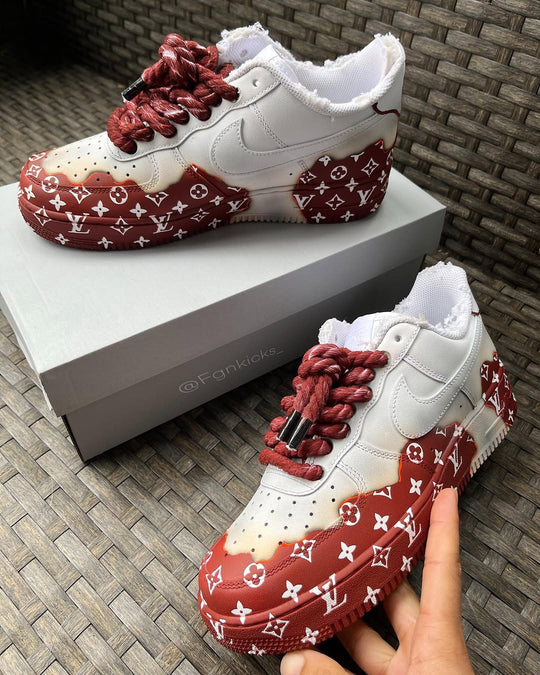 Custom Hand Painted Burgundy Air Force 1 Sneakers
