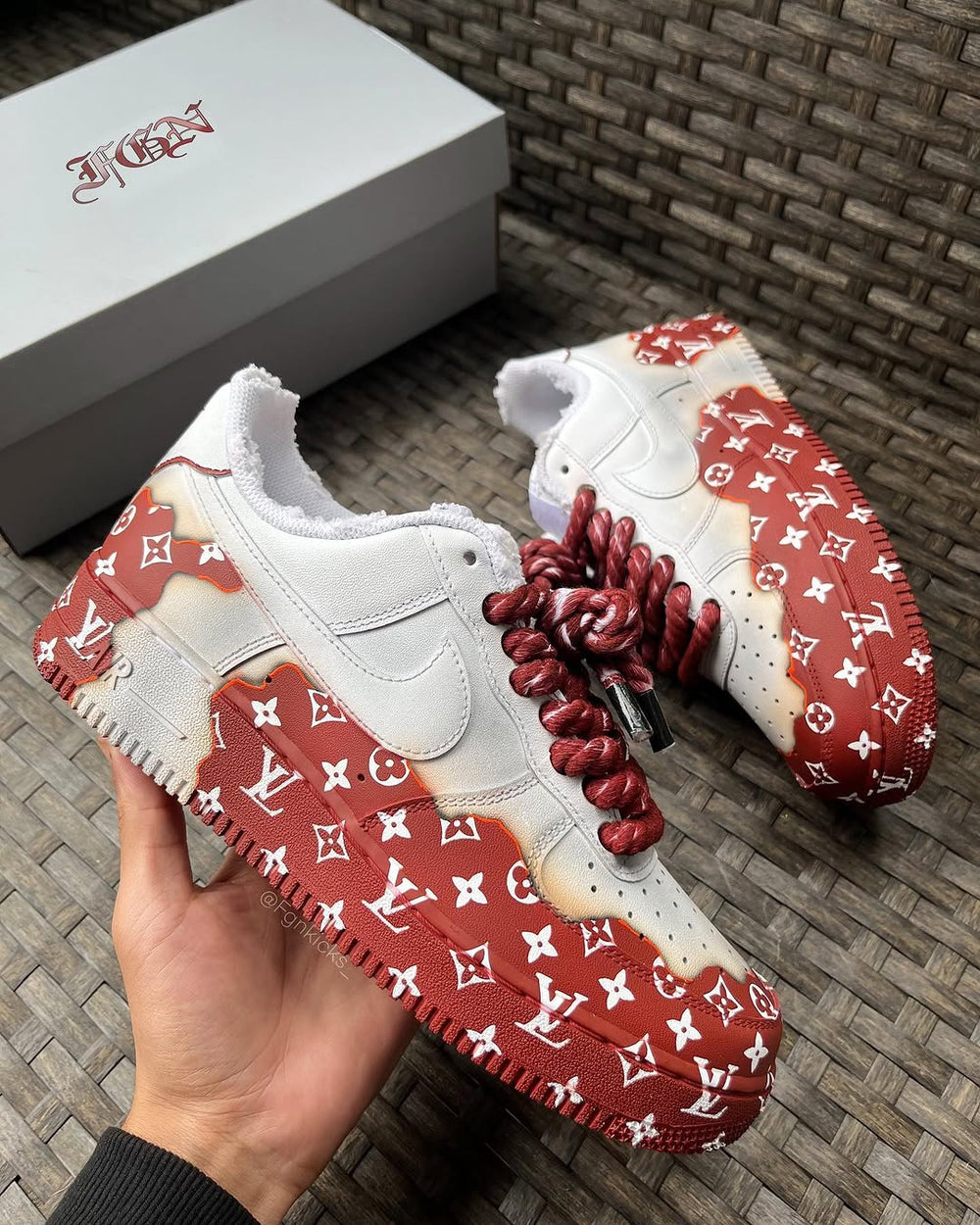 Custom Hand Painted Burgundy Air Force 1 Sneakers