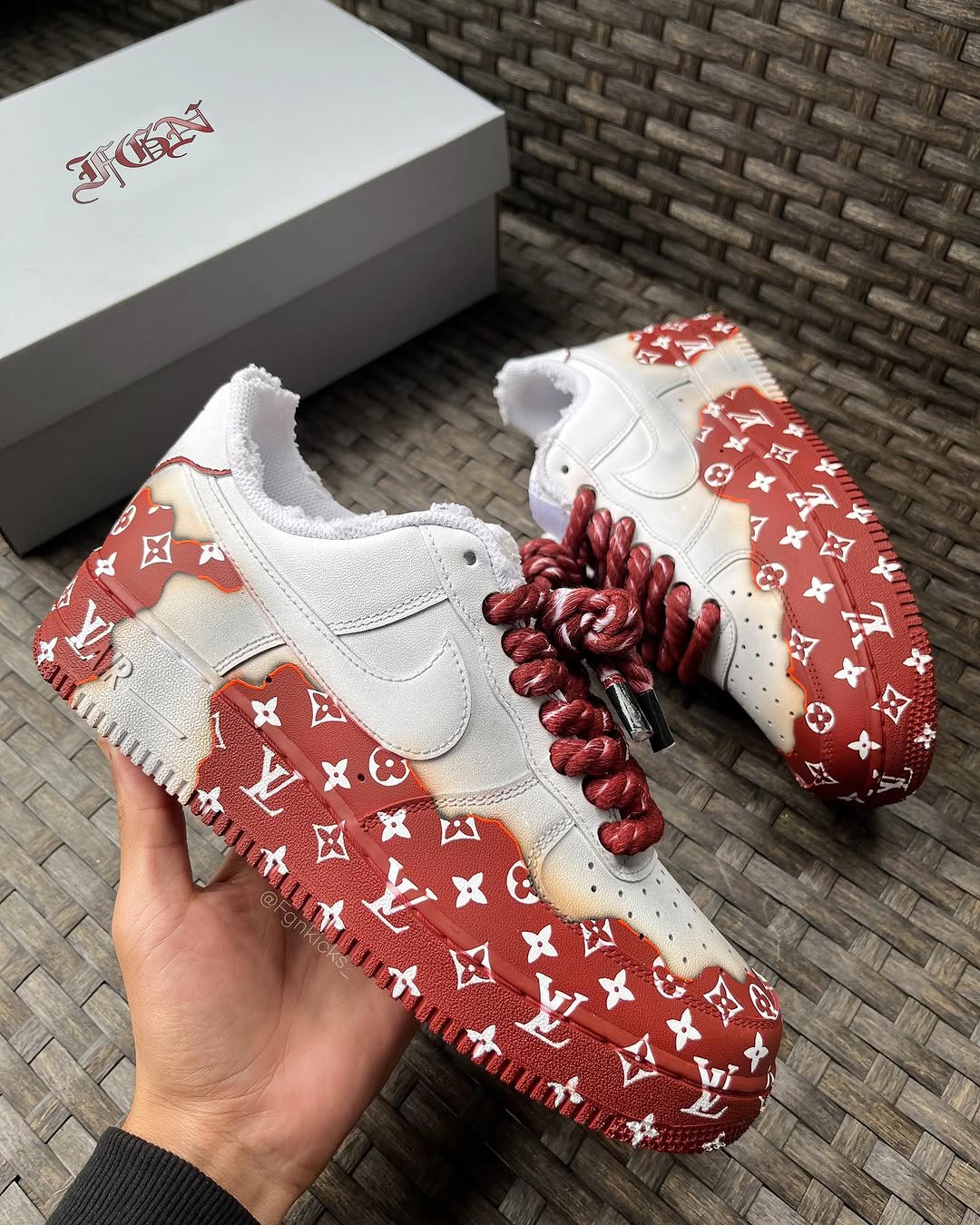 Custom Hand Painted Burgundy Air Force 1 Sneakers