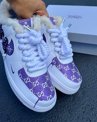 Hand Painted Purple Fleece Lined Custom Air Force 1 Sneakers