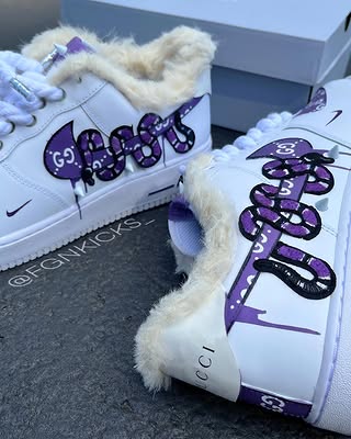 Hand Painted Purple Fleece Lined Custom Air Force 1 Sneakers
