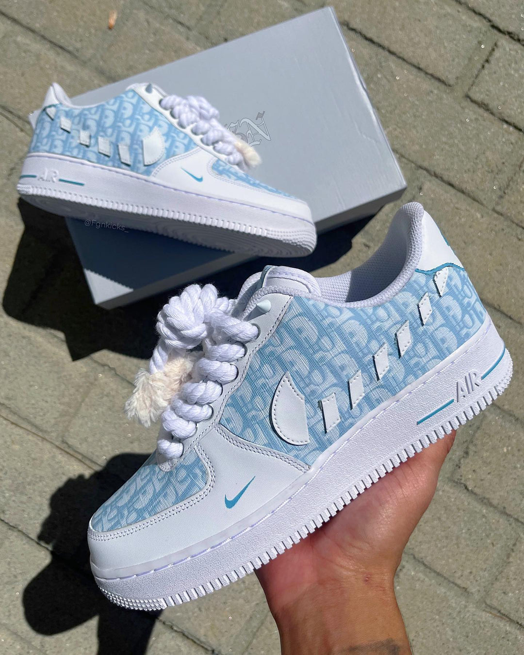 Light Blue Hand Painted Custom Air Force 1 Sneakers