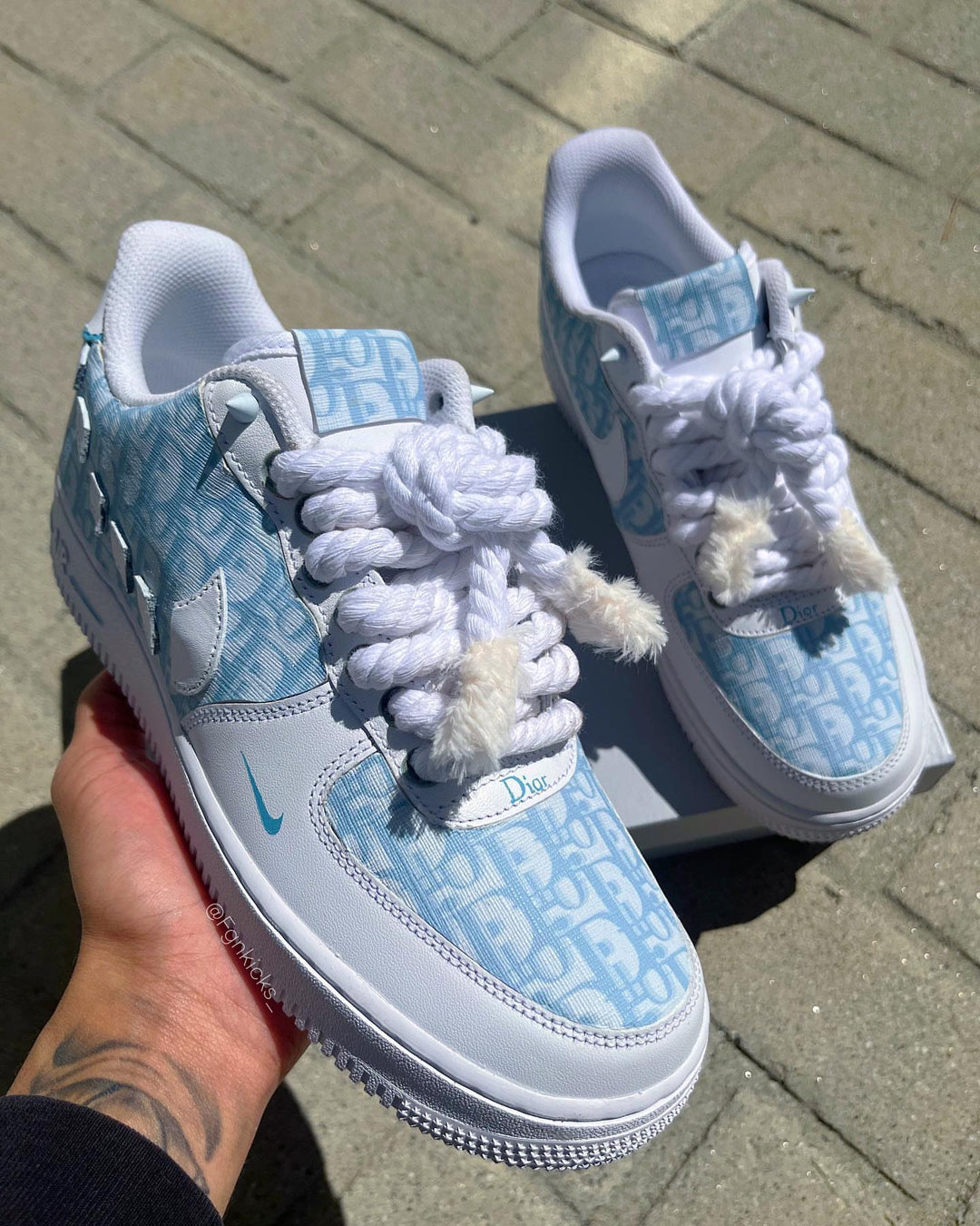 Light Blue Hand Painted Custom Air Force 1 Sneakers
