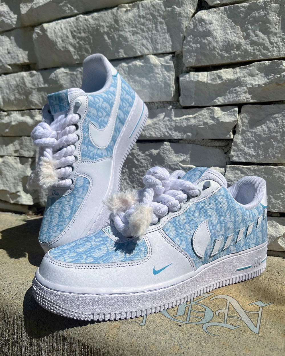 Light Blue Hand Painted Custom Air Force 1 Sneakers
