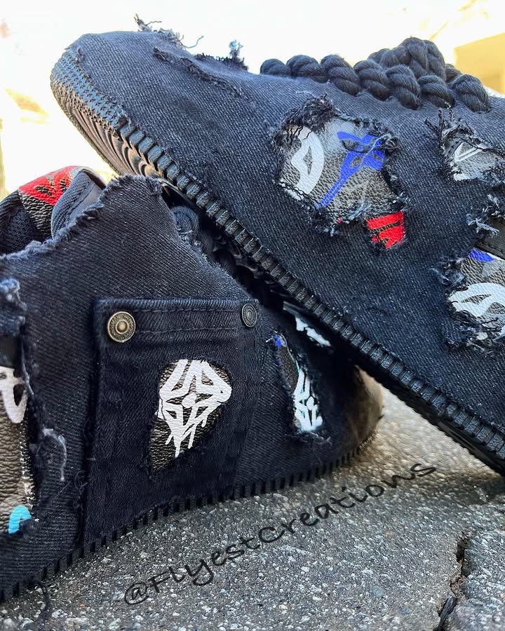 Hand Painted Distressed Denim Custom Air Force 1 Sneakers