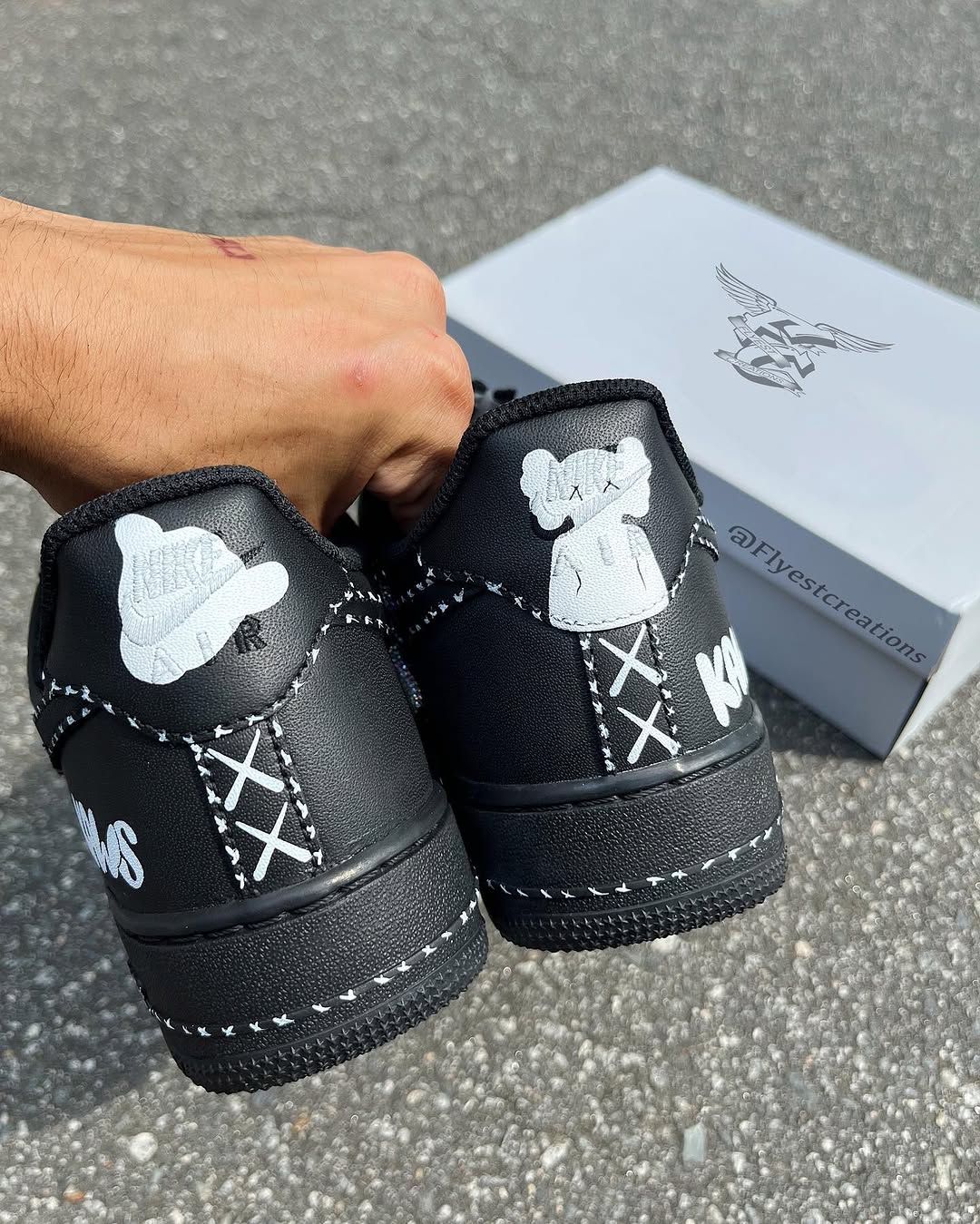 Hand Painted KAWS Black Custom Air Force 1 Sneakers