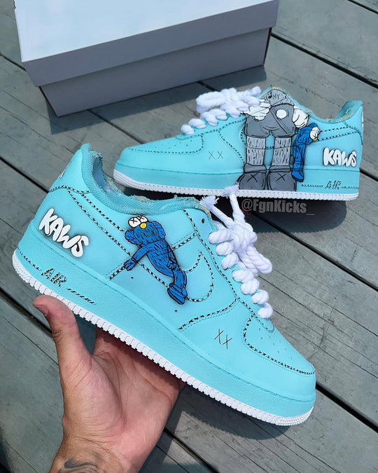 Hand Painted KAWS Turquoise Custom Air Force 1 Sneakers
