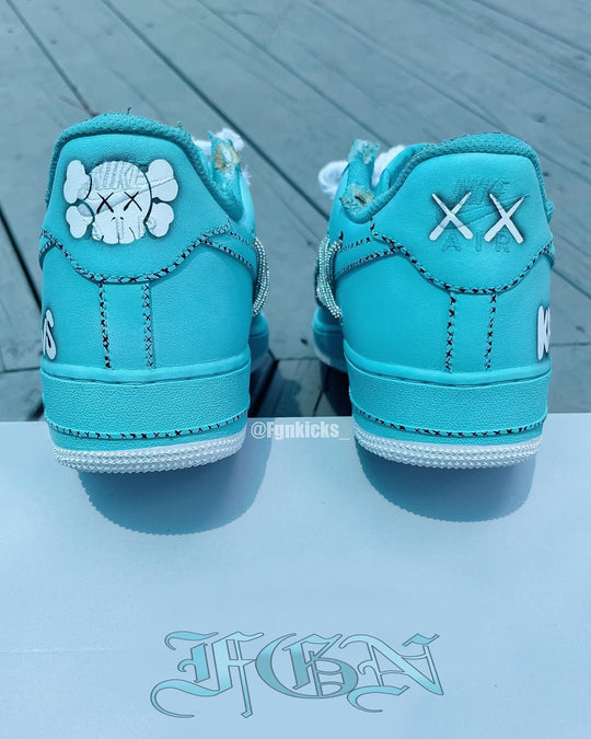Hand Painted KAWS Turquoise Custom Air Force 1 Sneakers