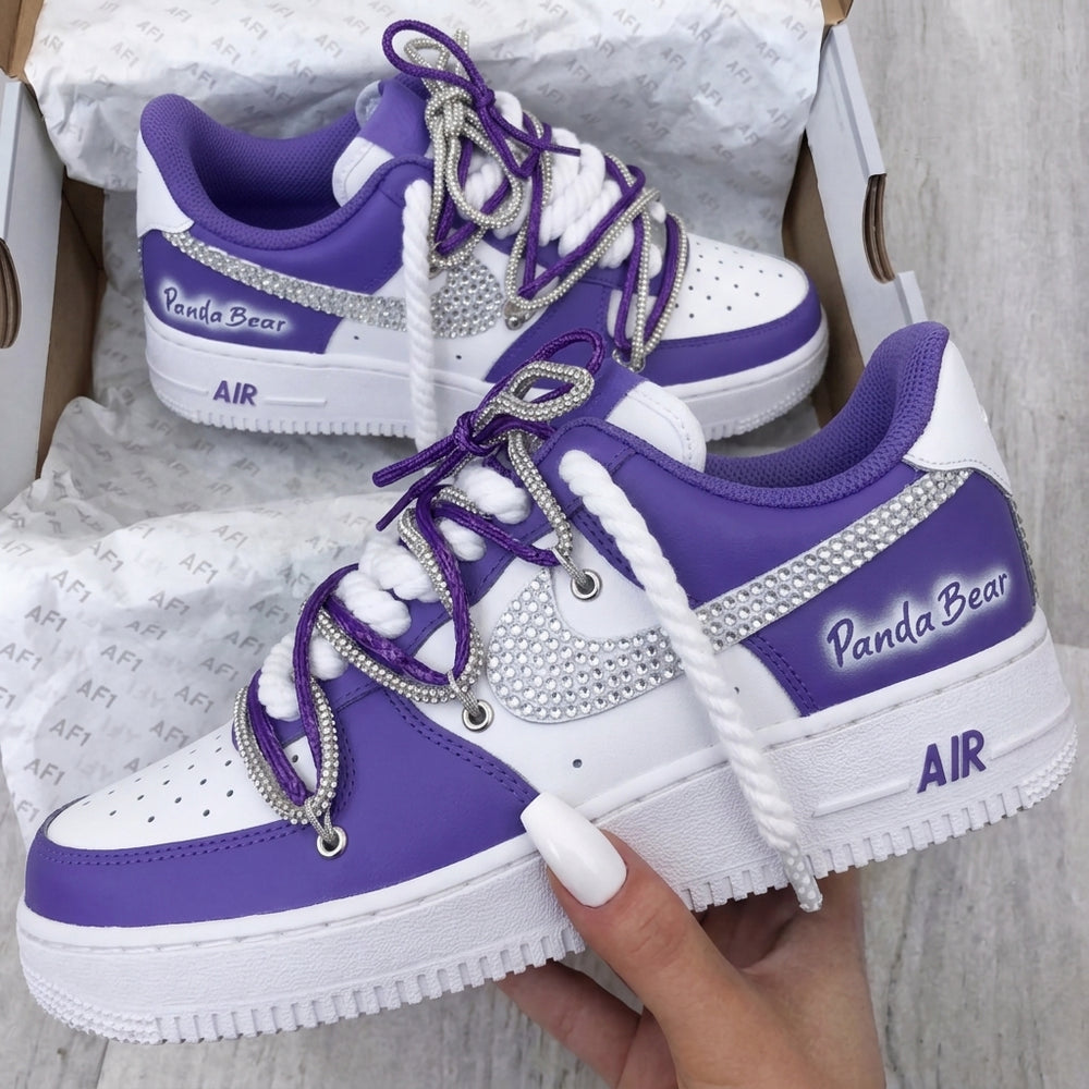 Purple White Rhinestone Custom Air Force 1 Sneakers