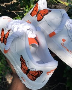 Custom Hand Painted Orange Butterfly Air Force 1 Sneakers