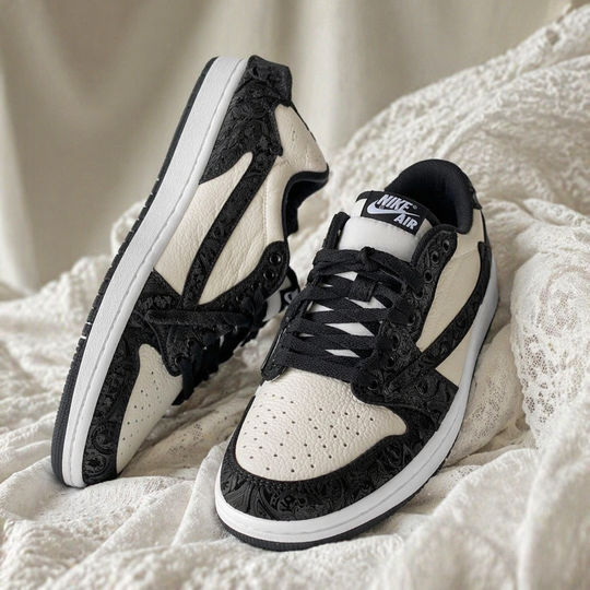 Hand Painted Black & White Custom Air Jordan 1 Low Sneakers
