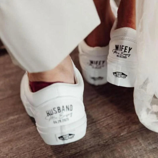 Personalized Custom Name & Date Wedding Couple Custom Air Force 1, Wifey Hubby Bride Groom Custom Sneakers, Comfortable Wedding Casual Shoes with Optional Pearl Lace Decoration