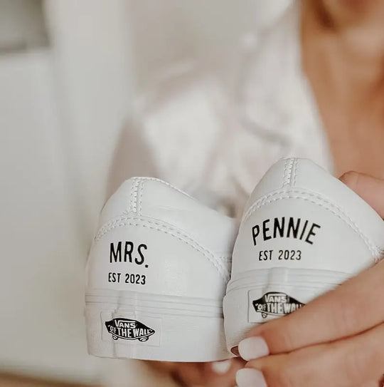 Personalized Bride & Groom Wedding Custom Sneakers, Custom Air Force 1 Pearl Bridal Shoes for Newlywed Wifey and Husband