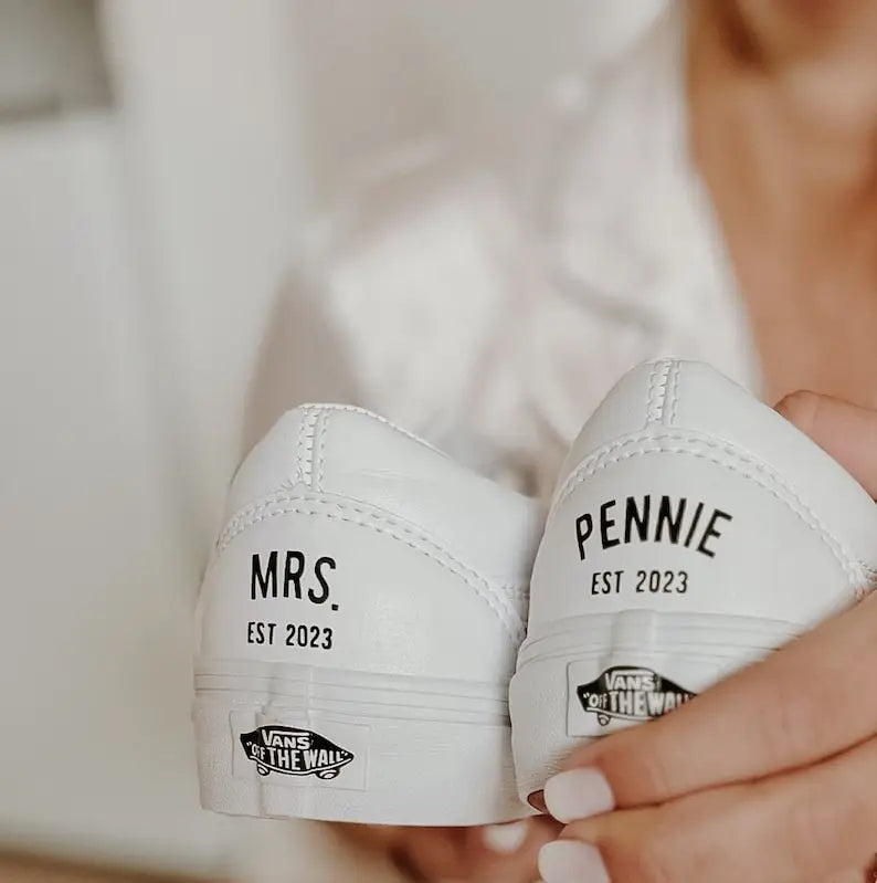 Personalized Custom Name & Date Wedding Couple Custom Air Force 1, Wifey Hubby Bride Groom Custom Sneakers, Comfortable Wedding Casual Shoes with Optional Pearl Lace Decoration
