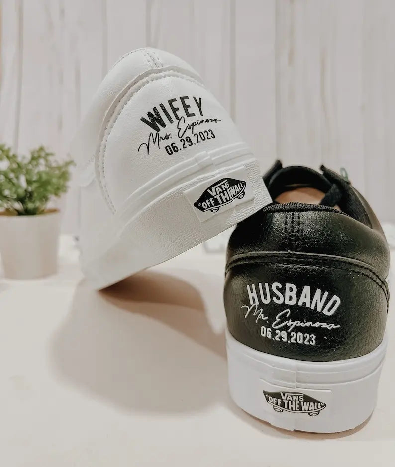 Personalized Custom Name & Date Wedding Couple Custom Air Force 1, Wifey Hubby Bride Groom Custom Sneakers, Comfortable Wedding Casual Shoes with Optional Pearl Lace Decoration