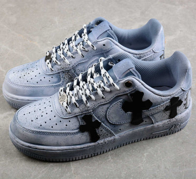 CUSTOM AIR FORCE 1 BLUE CHROME HEARTS