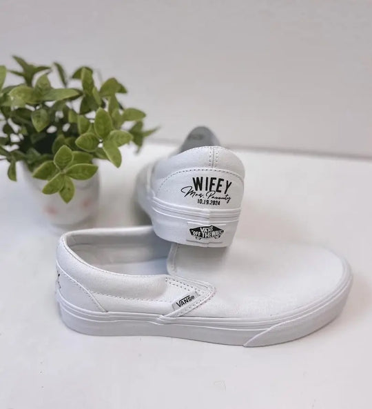 Personalized Custom Name & Date Wedding Couple Custom Air Force 1, Wifey Hubby Bride Groom Custom Sneakers, Comfortable Wedding Casual Shoes with Optional Pearl Lace Decoration