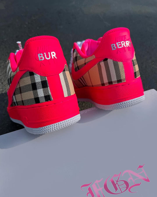 Hot Pink Plaid Hand Painted Custom Air Force 1 Sneakers