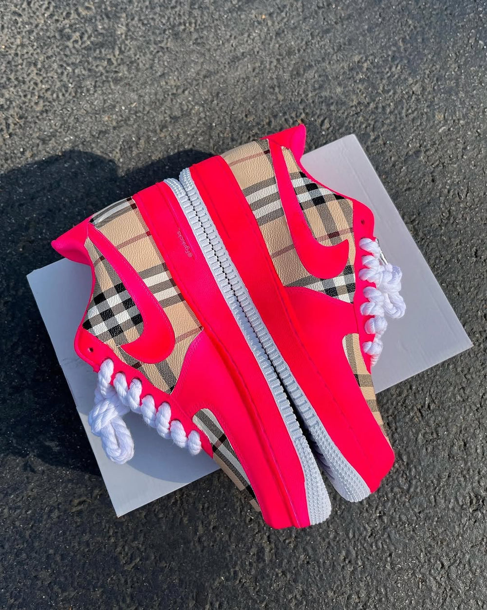 Hot Pink Plaid Hand Painted Custom Air Force 1 Sneakers