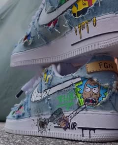 Hand Painted Denim Cartoon Custom Air Force 1 Sneakers