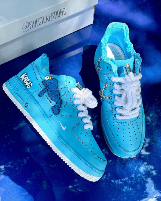 Custom Hand Painted Blue Kaws Air Force 1 Sneakers