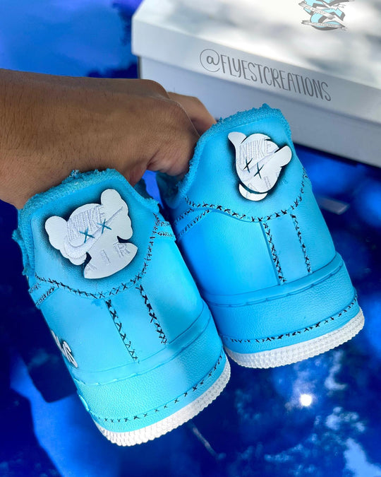 Custom Hand Painted Blue Kaws Air Force 1 Sneakers