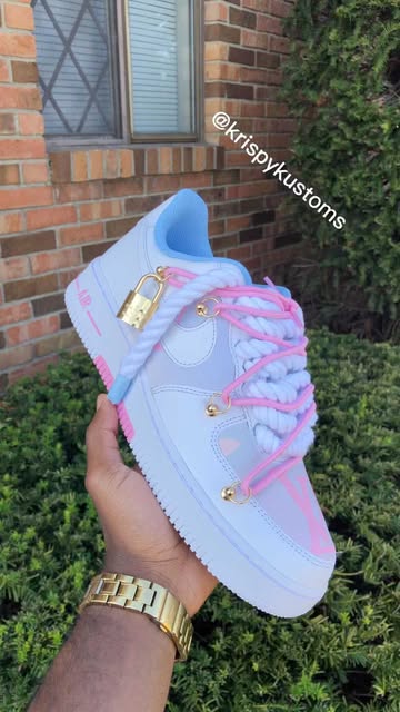 Hand Painted Pink & Blue Custom Air Force 1 Sneakers