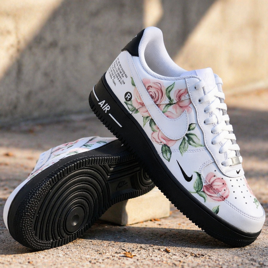Hand Painted Pink Rose Custom Air Force 1 Sneakers