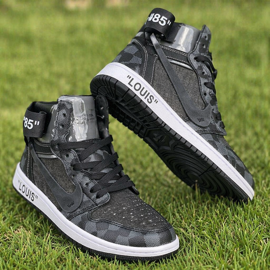 Hand Painted Black Checker Custom High Top Sneakers