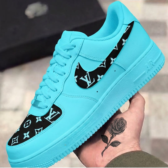 Custom Air Force 1 Baby Blue Black LV