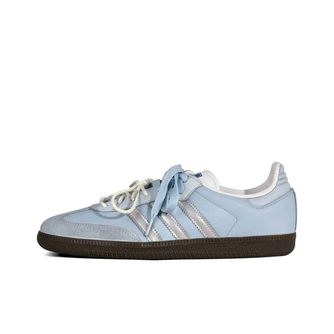 Adidas Samba - Custom GAT Shoes Baby Blue Silver Stripes