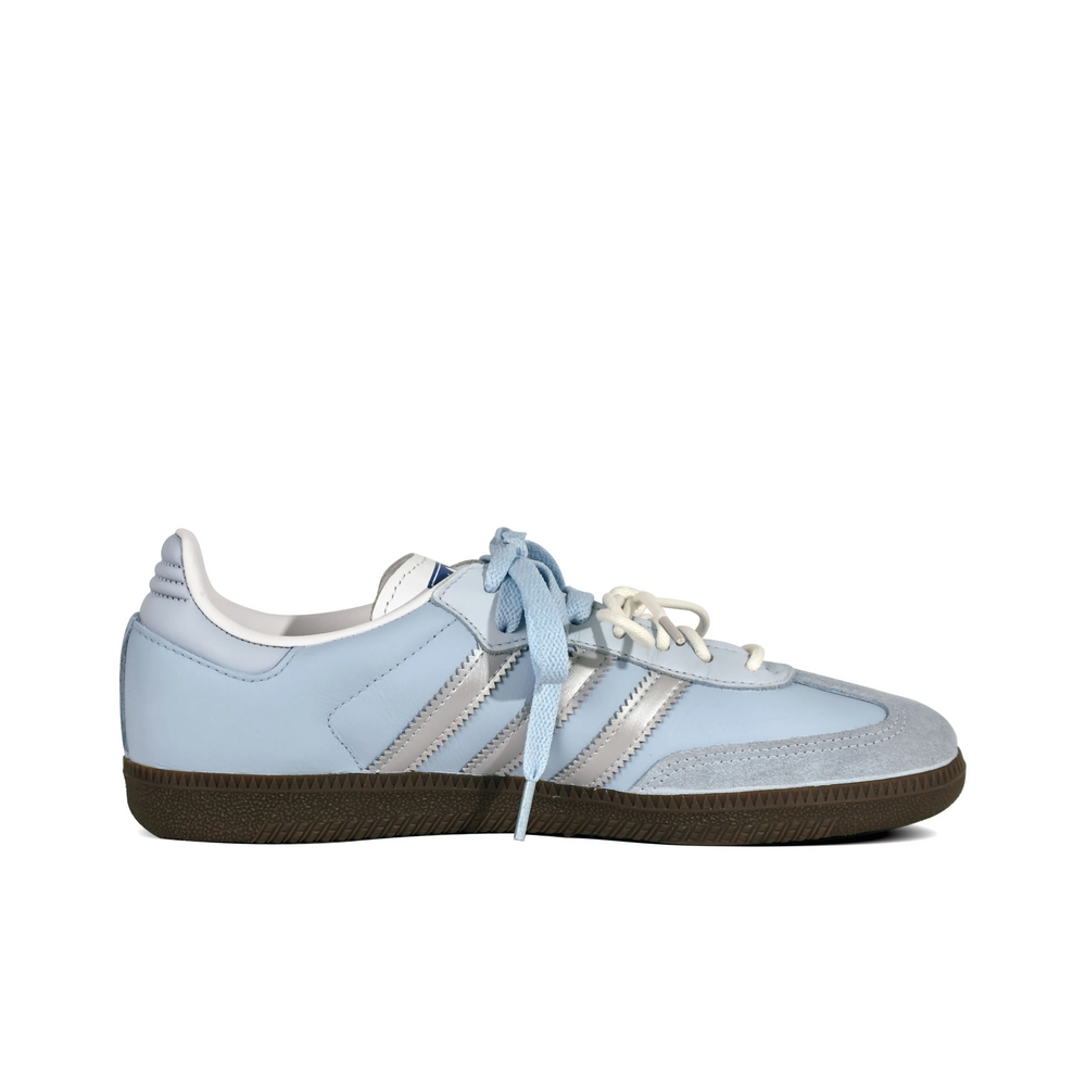 Adidas Samba - Custom GAT Shoes Baby Blue Silver Stripes