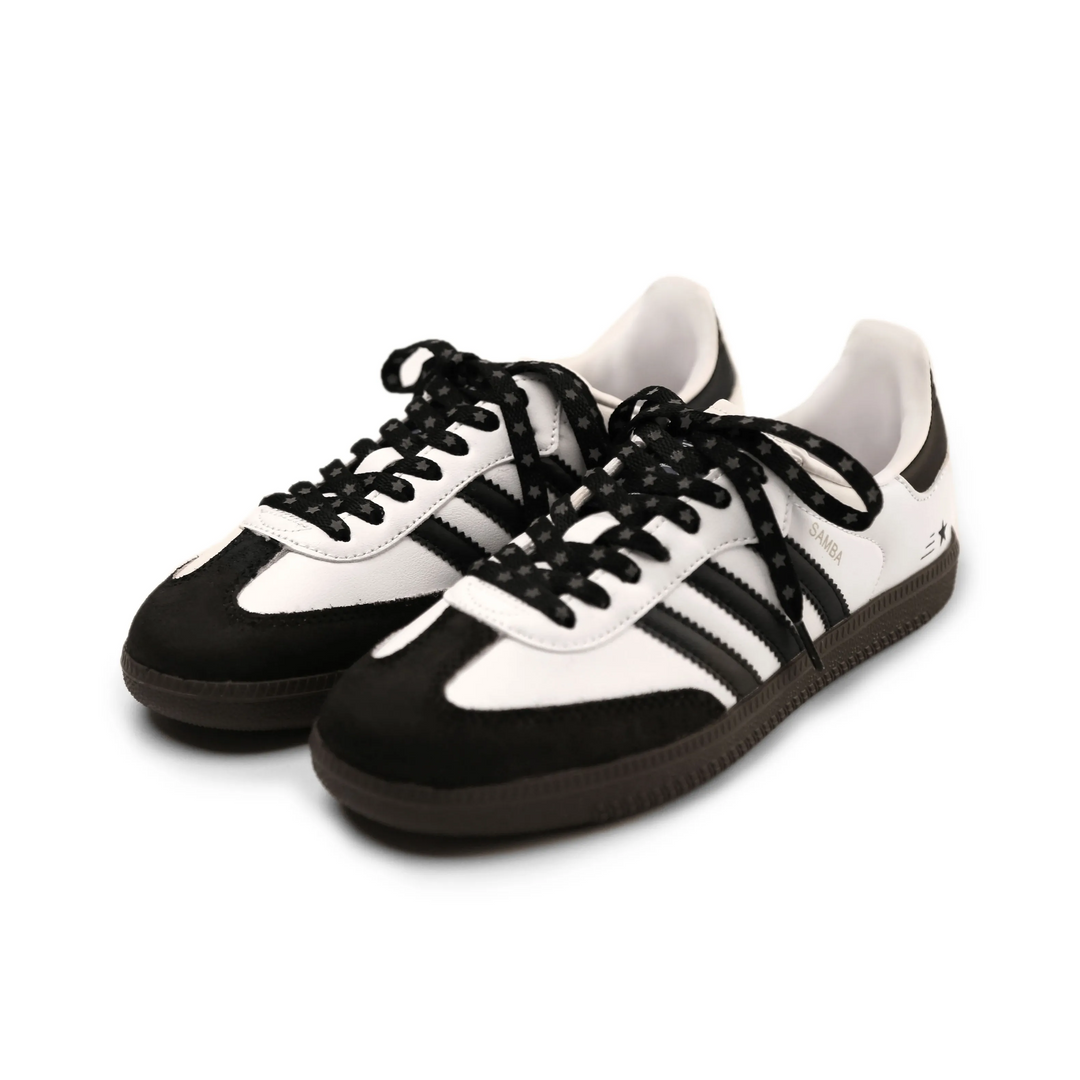 Adidas Samba - Custom GAT Shoes Black White Star Laces