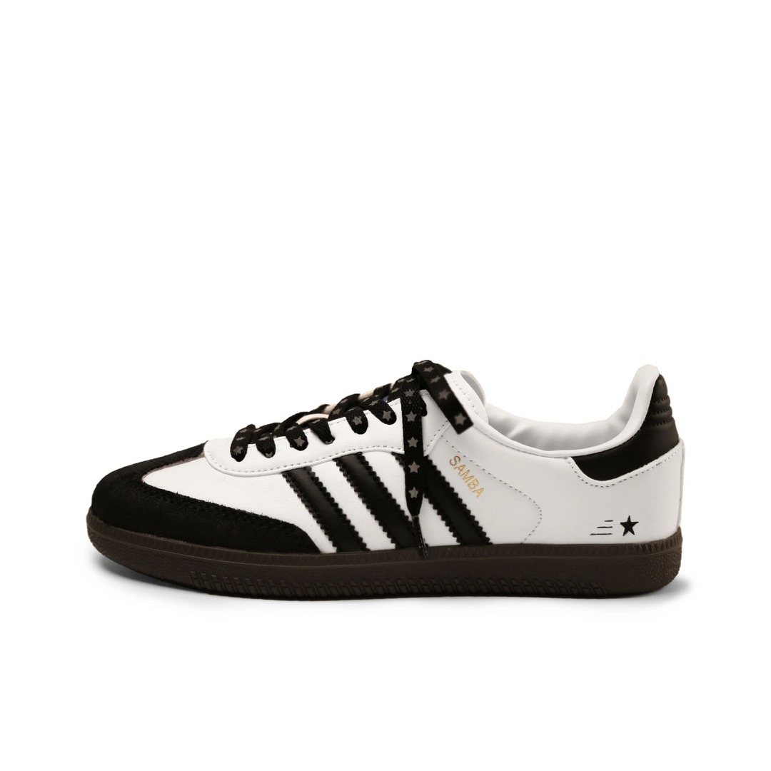 Adidas Samba - Custom GAT Shoes Black White Star Laces