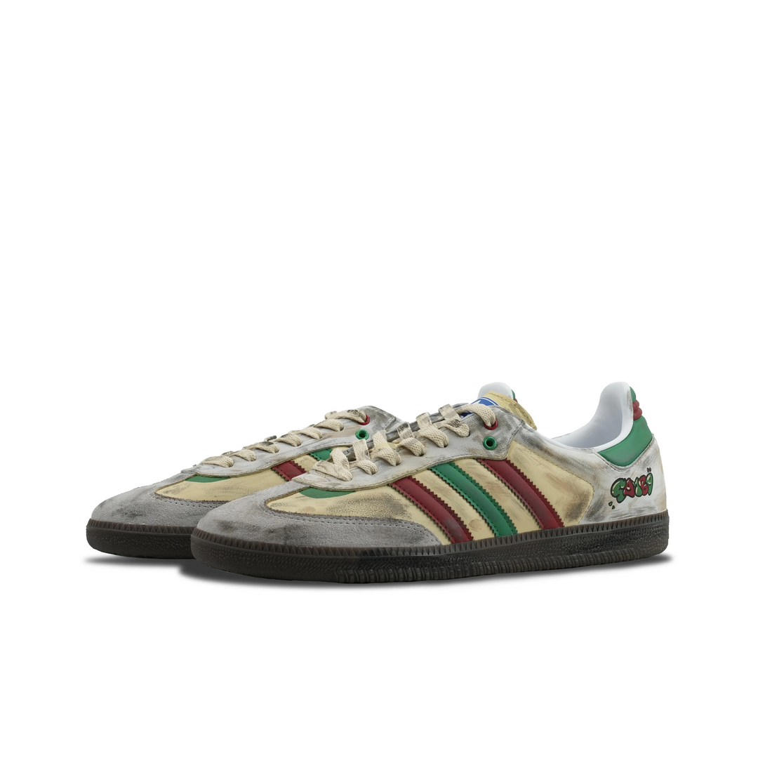 Adidas Samba - Custom GAT Shoes Gray Green Red Stripes