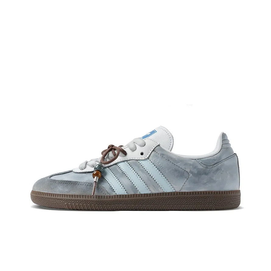 Adidas Samba - Custom GAT Shoes Light Gray White And Brown With Beads