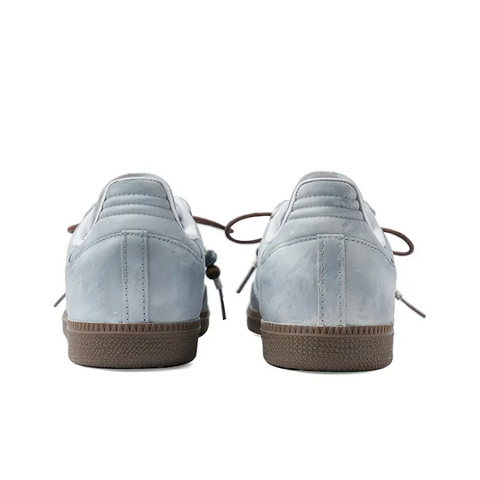 Adidas Samba - Custom GAT Shoes Light Gray White And Brown With Beads