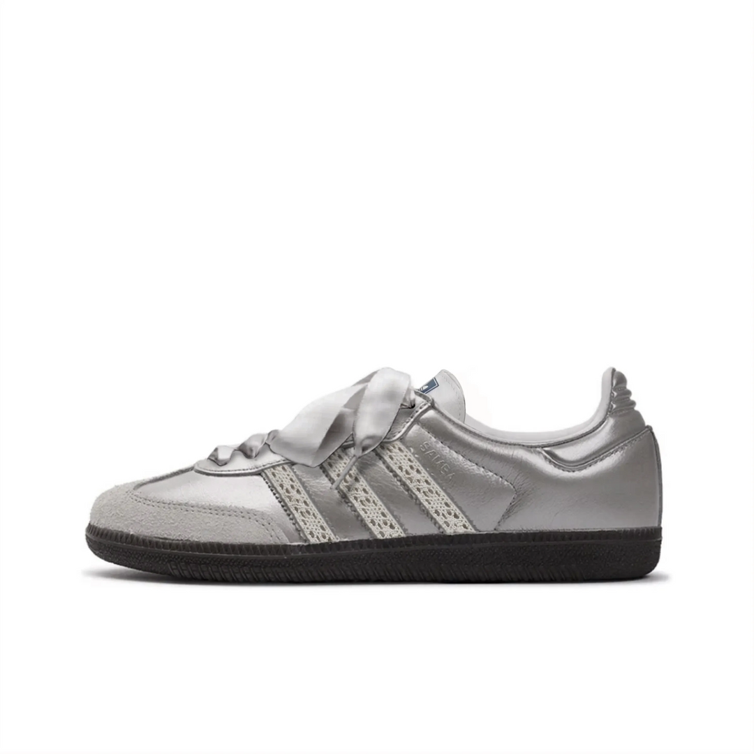Adidas Samba - Custom GAT Shoes Metallic Silver With Lace Stripes