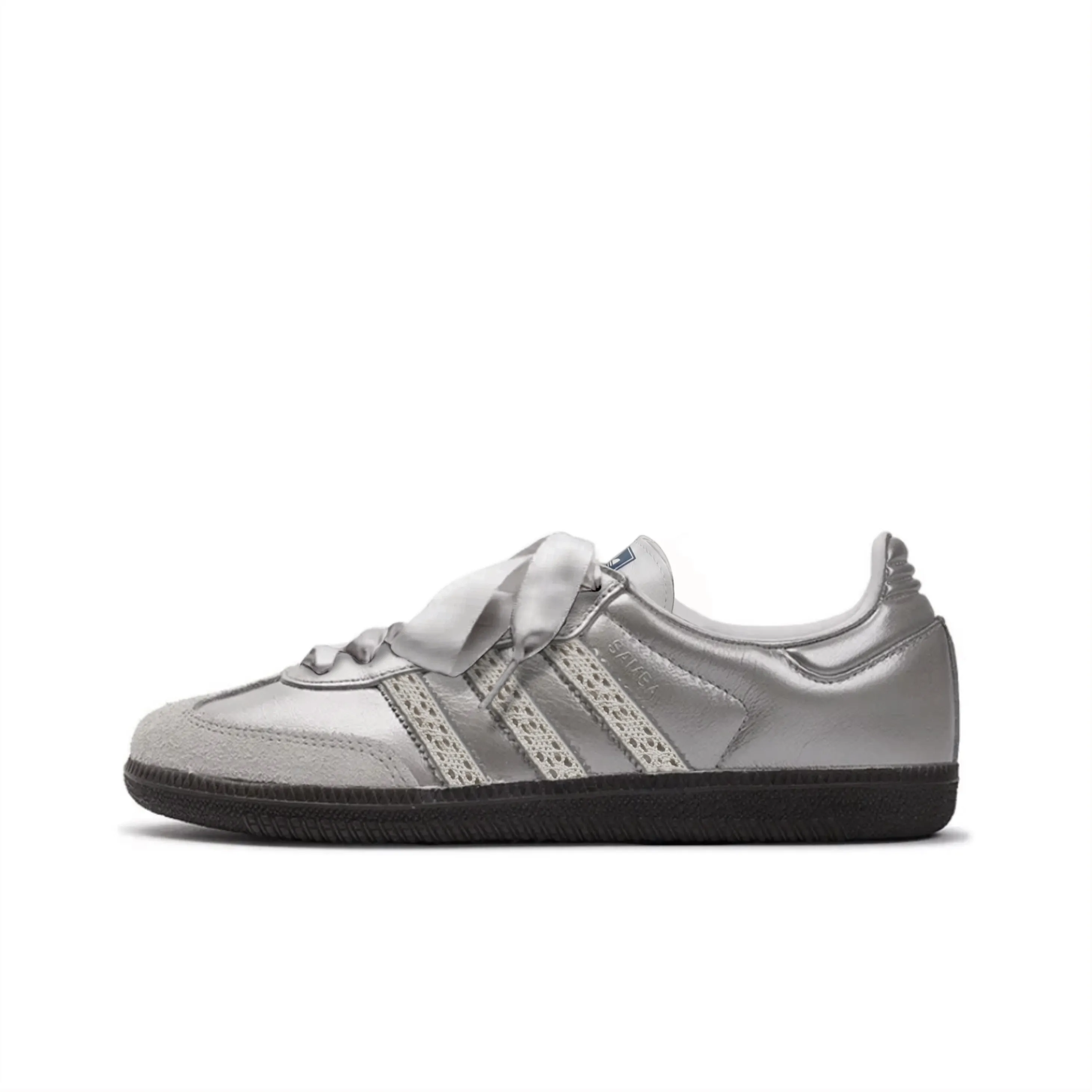 Adidas Samba - Custom GAT Shoes Metallic Silver With Lace Stripes