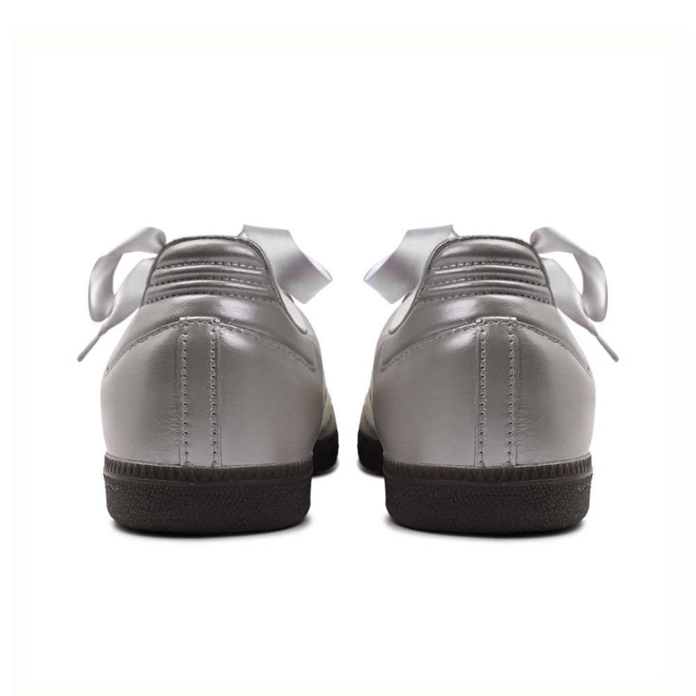 Adidas Samba - Custom GAT Shoes Metallic Silver With Lace Stripes