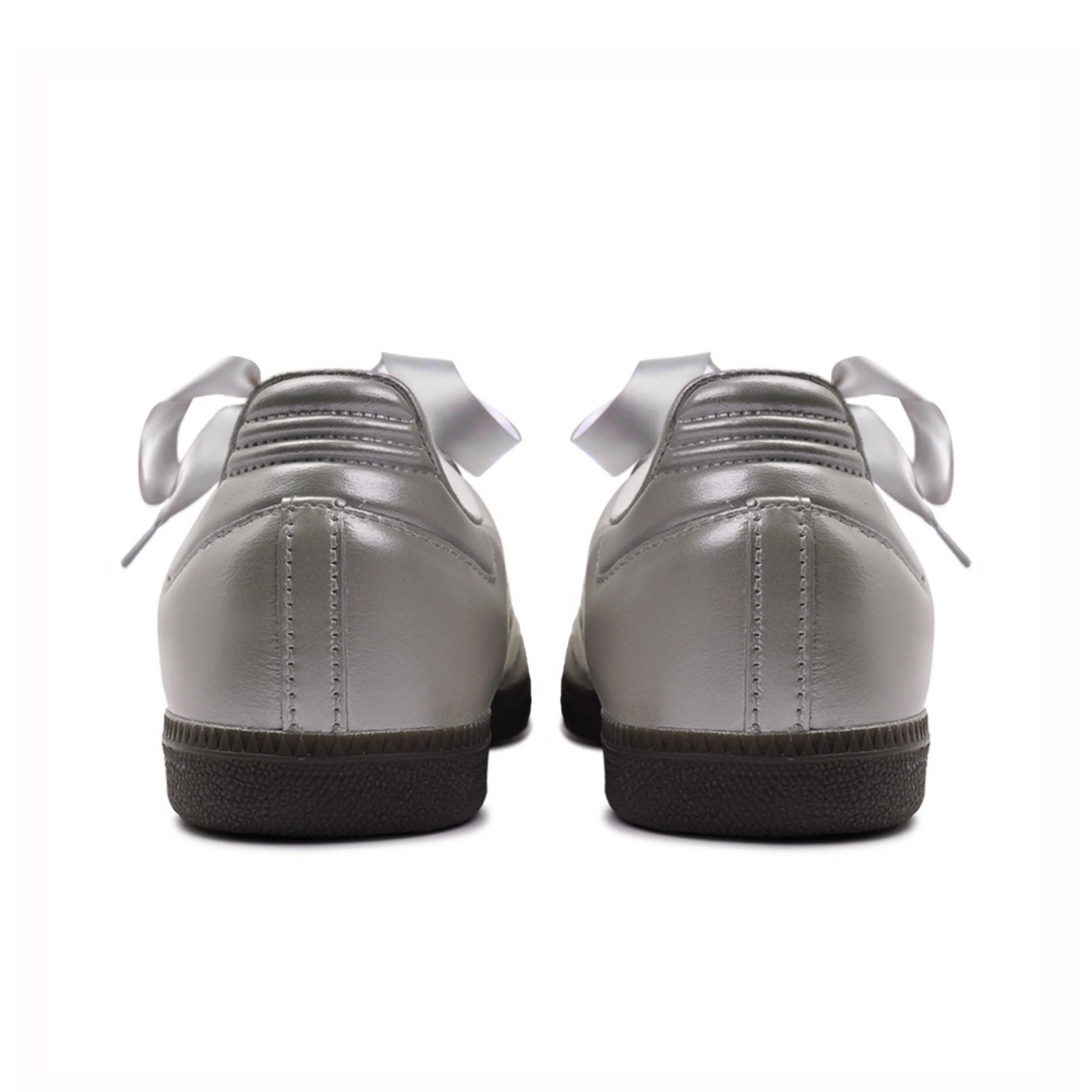 Adidas Samba - Custom GAT Shoes Metallic Silver With Lace Stripes