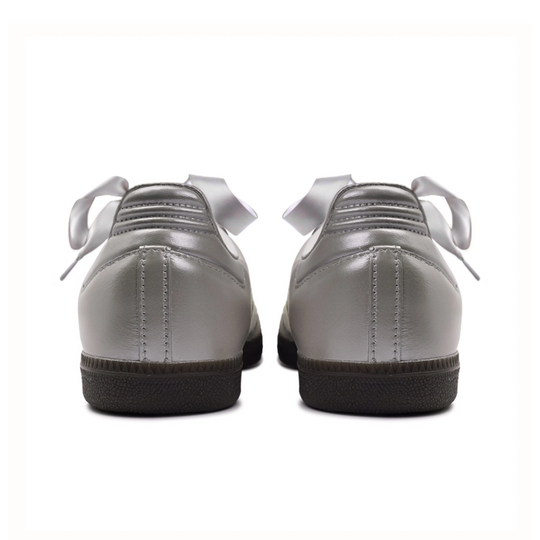 Adidas Samba - Custom GAT Shoes Metallic Silver With Lace Stripes