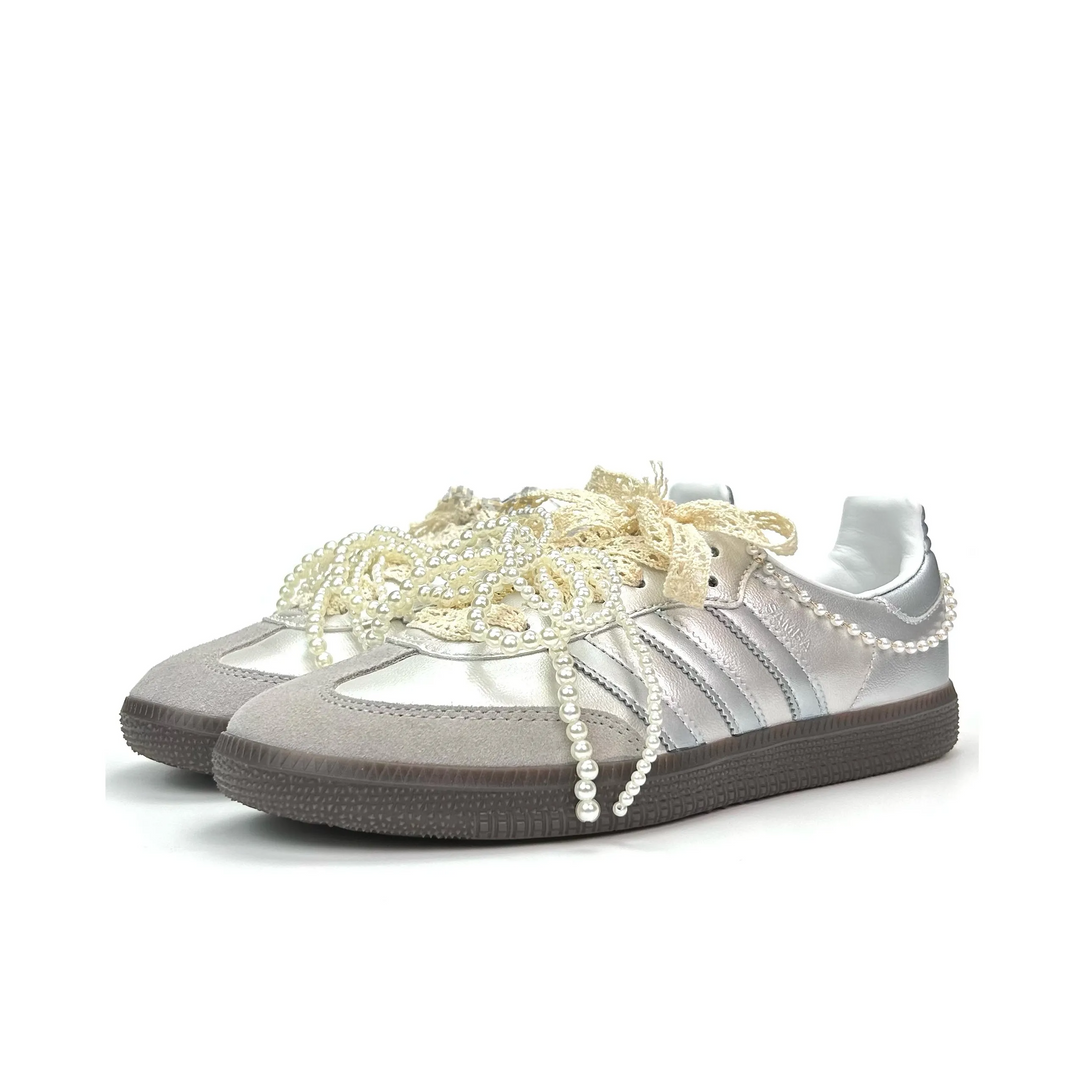Adidas Samba - Custom GAT Shoes Silver Pearl Lace