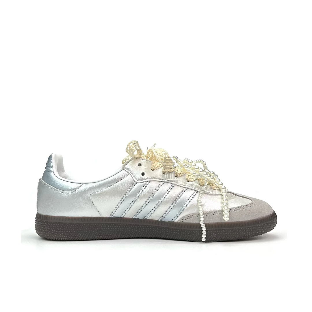 Adidas Samba - Custom GAT Shoes Silver Pearl Lace