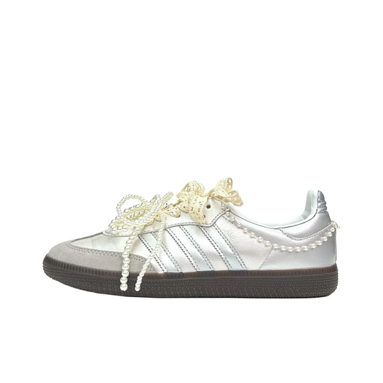 Adidas Samba - Custom GAT Shoes Silver Pearl Lace