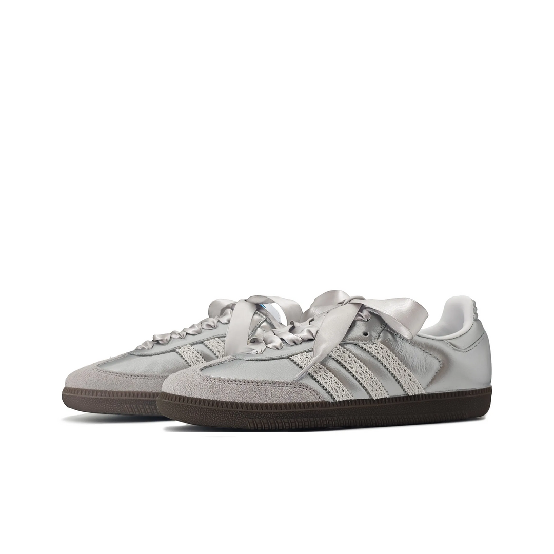 Adidas Samba - Custom GAT Shoes Silver With Lace And Ribbon